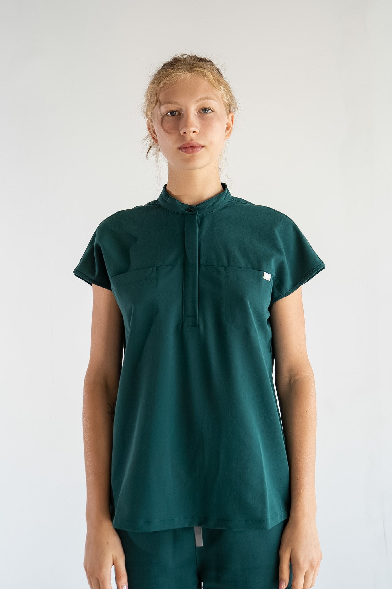Ophelia Cap Sleeve Scrub Top - Pine
