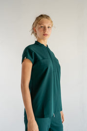 Ophelia Cap Sleeve Scrub Top - Pine
