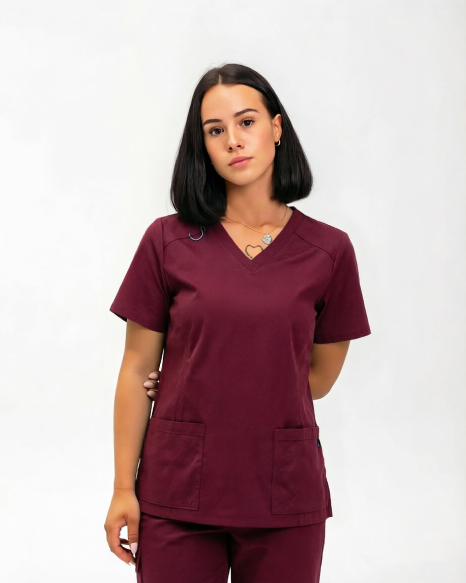 Helen Scrub Top Burgundy