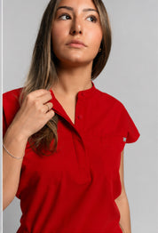 Ophelia Cap Sleeve Scrub Top - Ruby Red