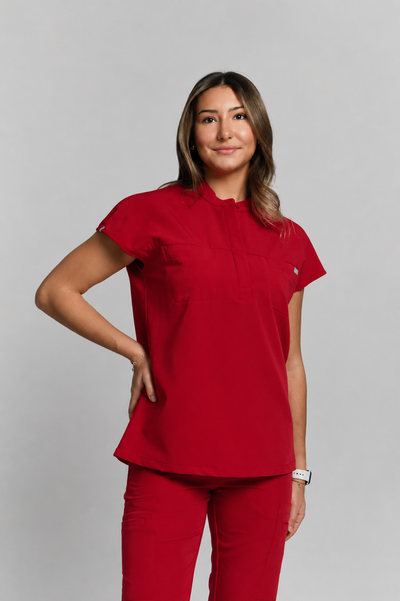 Ophelia Cap Sleeve Scrub Top - Ruby Red