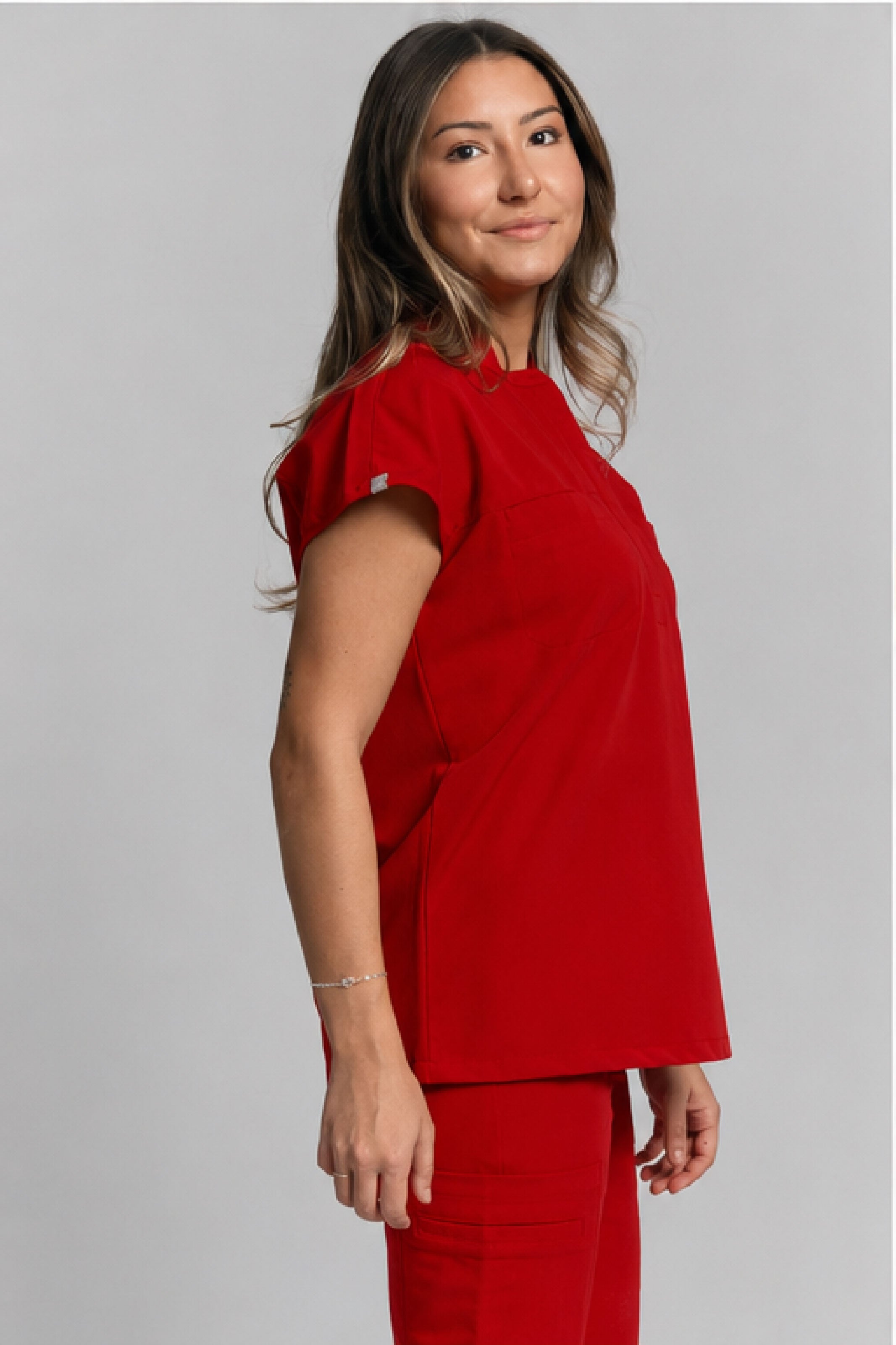 Ophelia Cap Sleeve Scrub Top - Ruby Red