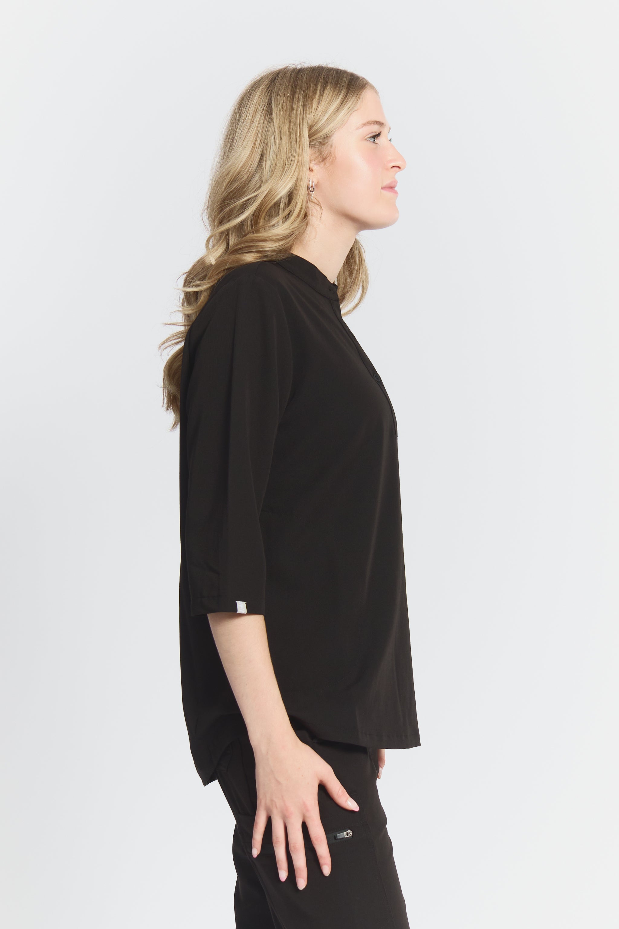 Blouse médicale Cecilia, manches mi-longues - Noir