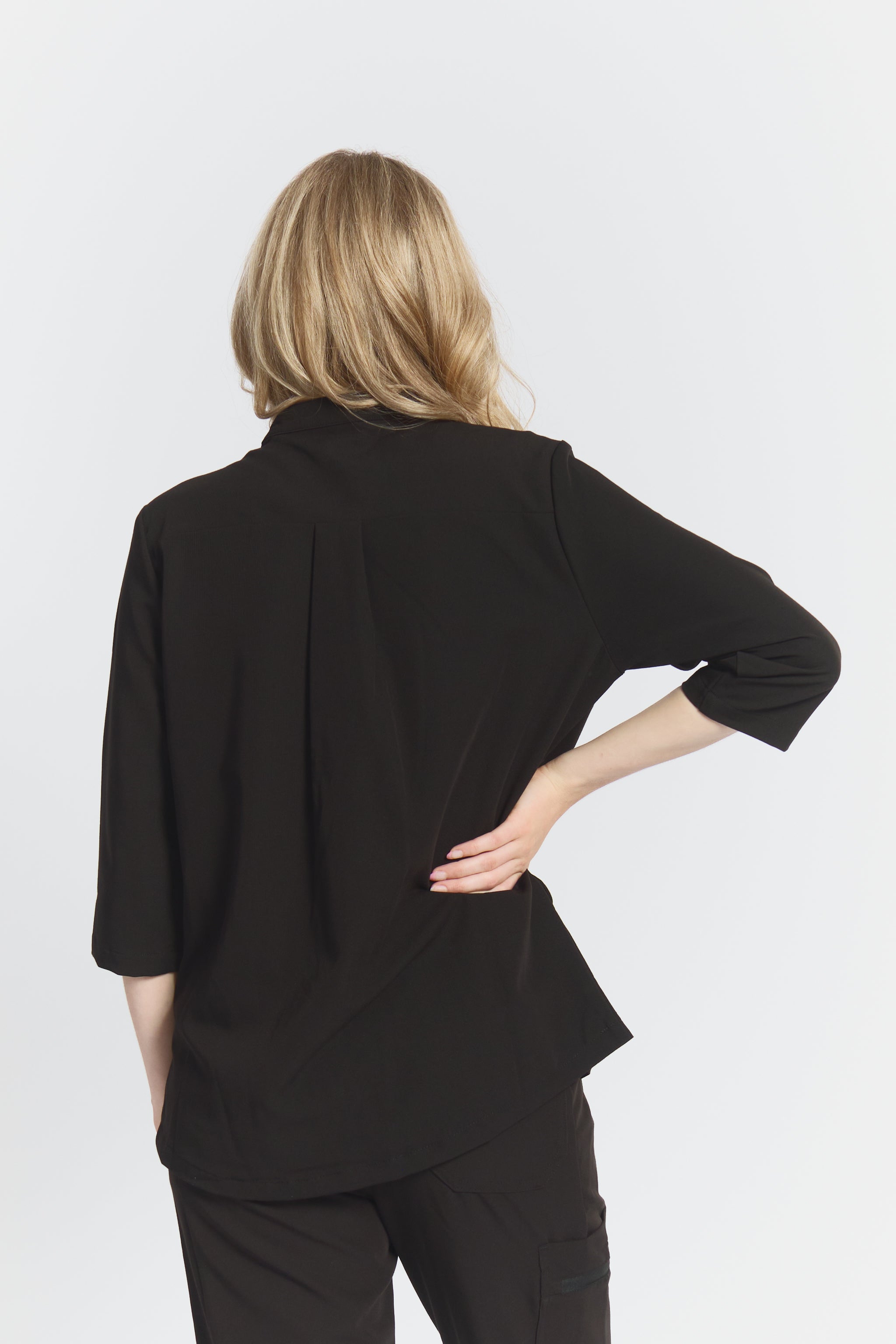 Blouse médicale Cecilia, manches mi-longues - Noir