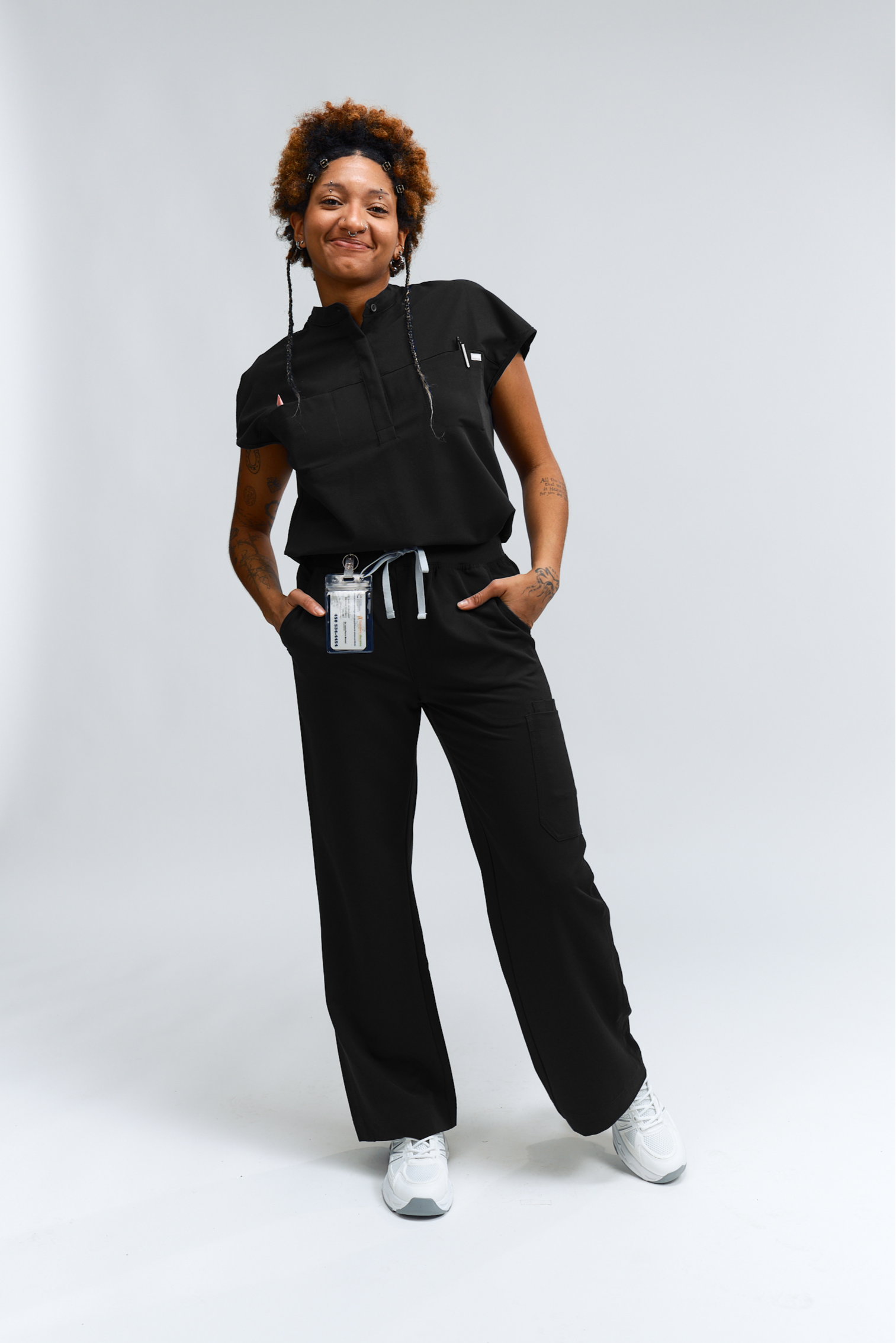 Ophelia Cap Sleeve Scrub Top - Black