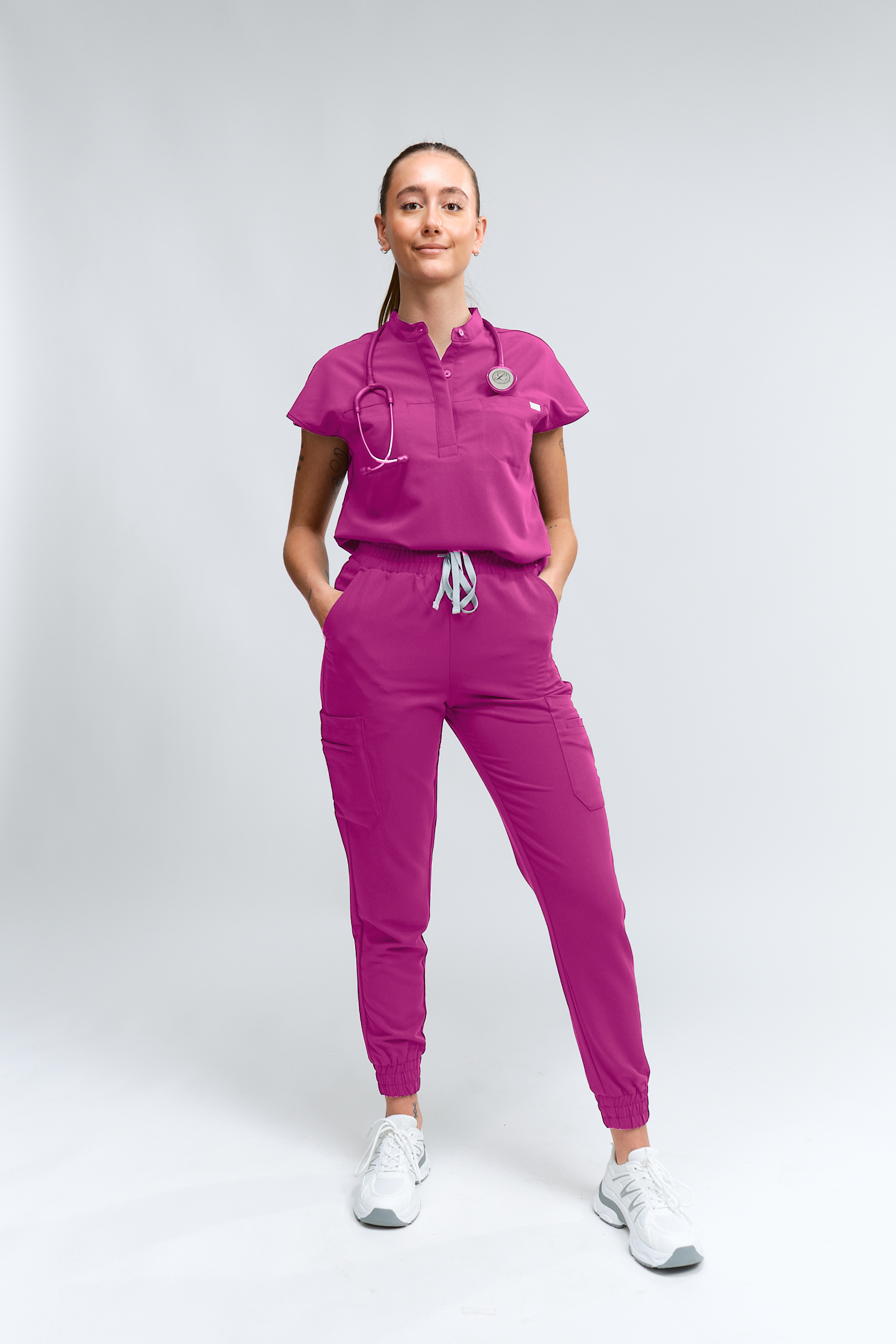 Haut de gommage Ophelia à manches courtes – Fuchsia