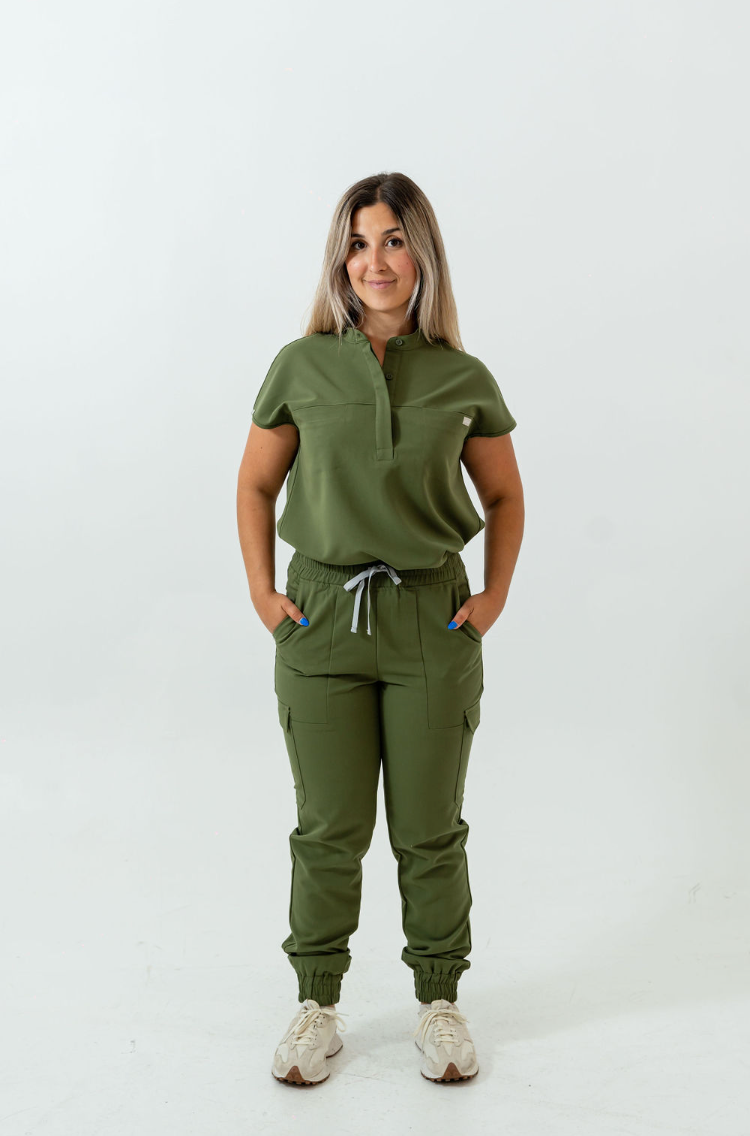 Ophelia Cap Sleeve Scrub Top - Mossy Green