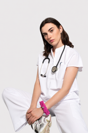 Ophelia Cap Sleeve Scrub Top - White