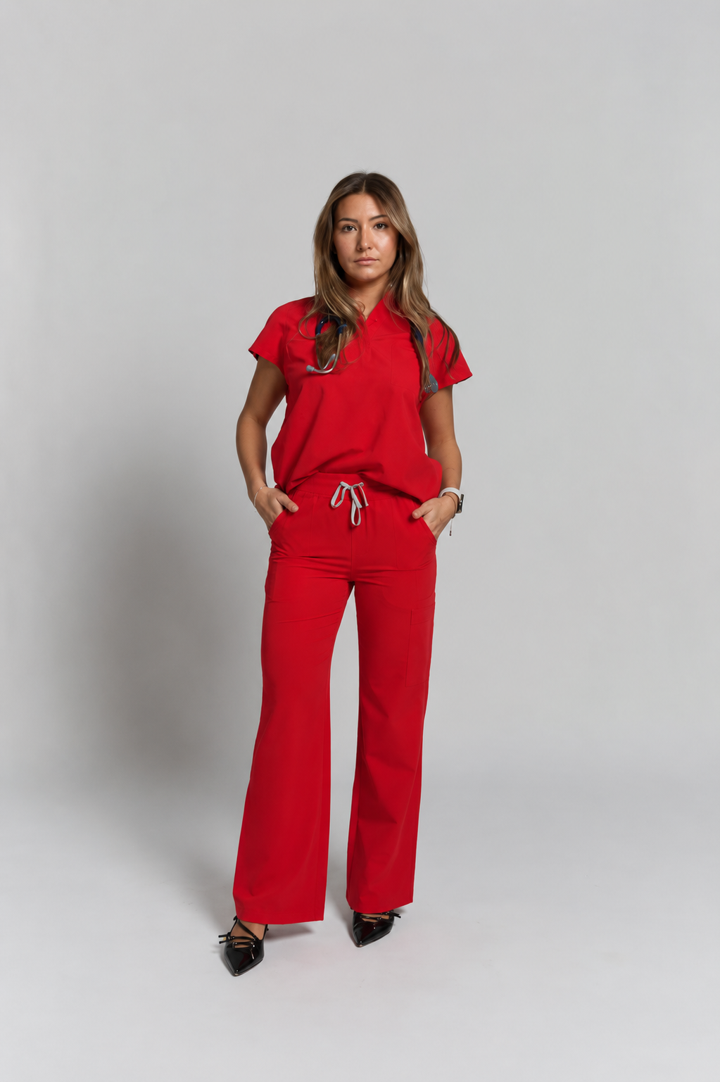 ACE Wide Leg Scrub Pants - Ruby Red