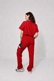 Lulu Straight Leg Scrub Pants - Ruby Red